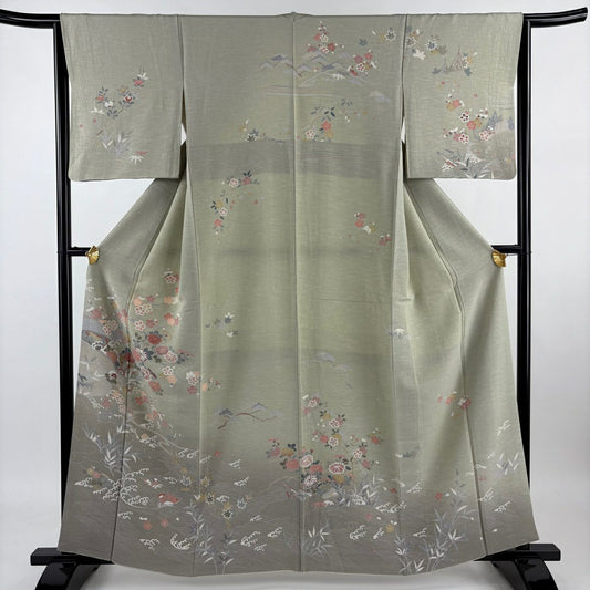 【庫存清倉】訪問服 身長161cm 袖長64.5cm M 雙層 菊花花 錘車 漸層 灰綠 純蠶絲 名品級