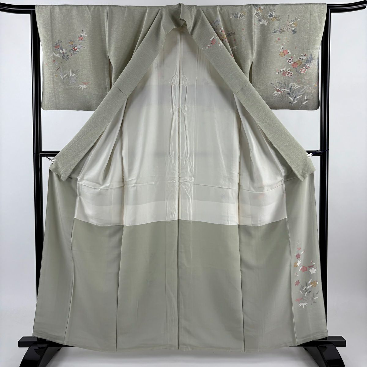 【庫存清倉】訪問服 身長161cm 袖長64.5cm M 雙層 菊花花 錘車 漸層 灰綠 純蠶絲 名品級