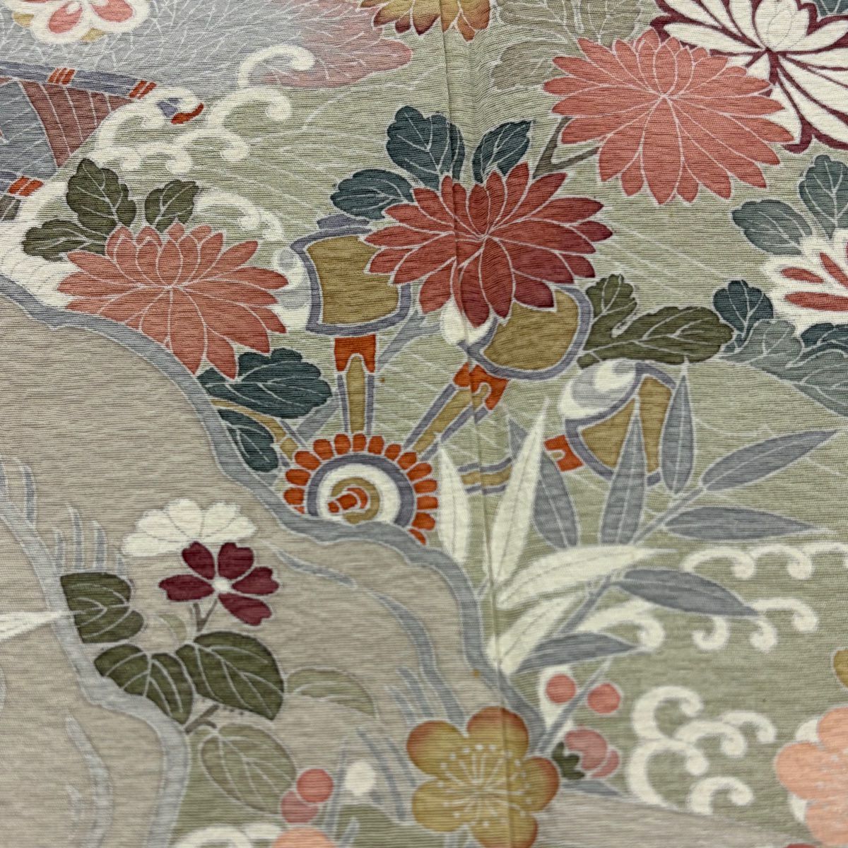 【庫存清倉】訪問服 身長161cm 袖長64.5cm M 雙層 菊花花 錘車 漸層 灰綠 純蠶絲 名品級