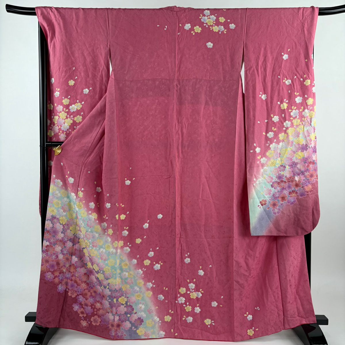 【庫存清倉】振袖禮服 身長164cm 袖長70cm L 雙層櫻花花瓣金絲染分粉紅純蠶絲名品級