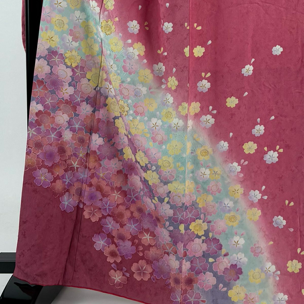 【庫存清倉】振袖禮服 身長164cm 袖長70cm L 雙層櫻花花瓣金絲染分粉紅純蠶絲名品級