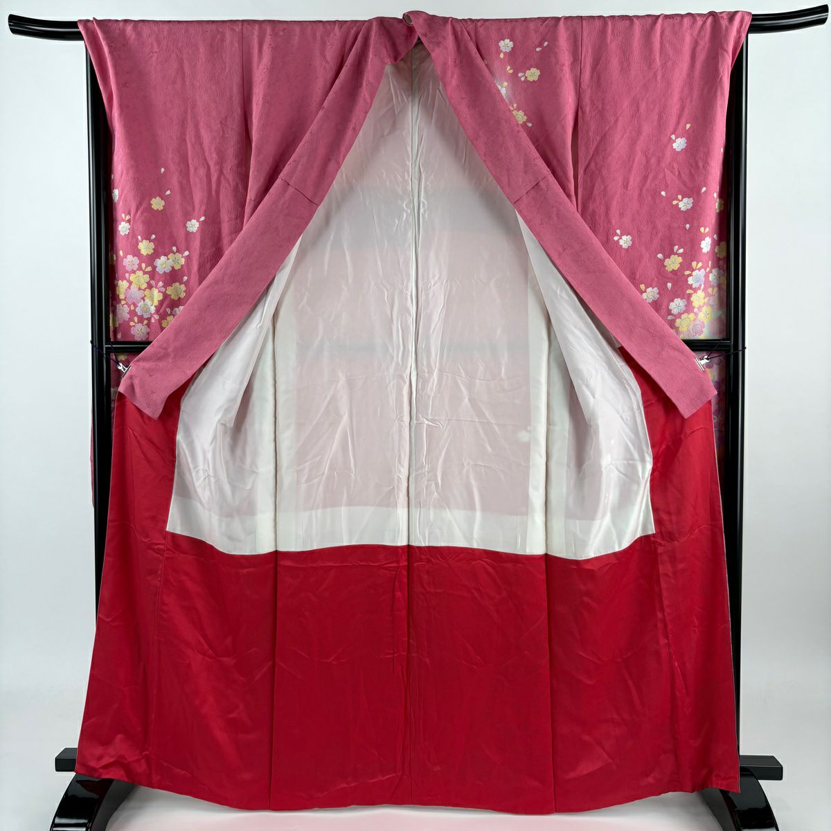【庫存清倉】振袖禮服 身長164cm 袖長70cm L 雙層櫻花花瓣金絲染分粉紅純蠶絲名品級