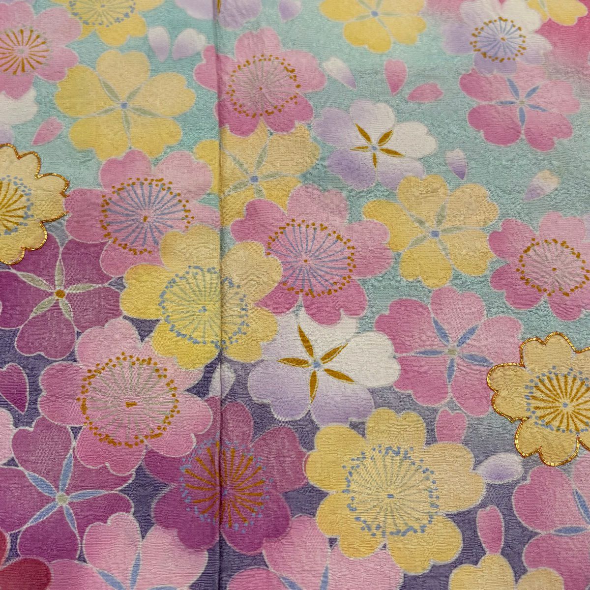 【庫存清倉】振袖禮服 身長164cm 袖長70cm L 雙層櫻花花瓣金絲染分粉紅純蠶絲名品級
