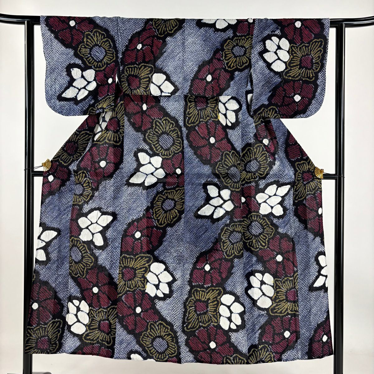 【庫存清倉】 浴衣 身長149cm 袖長61cm S 絞染浴衣 草花紋紋 深藍 純棉 名品級