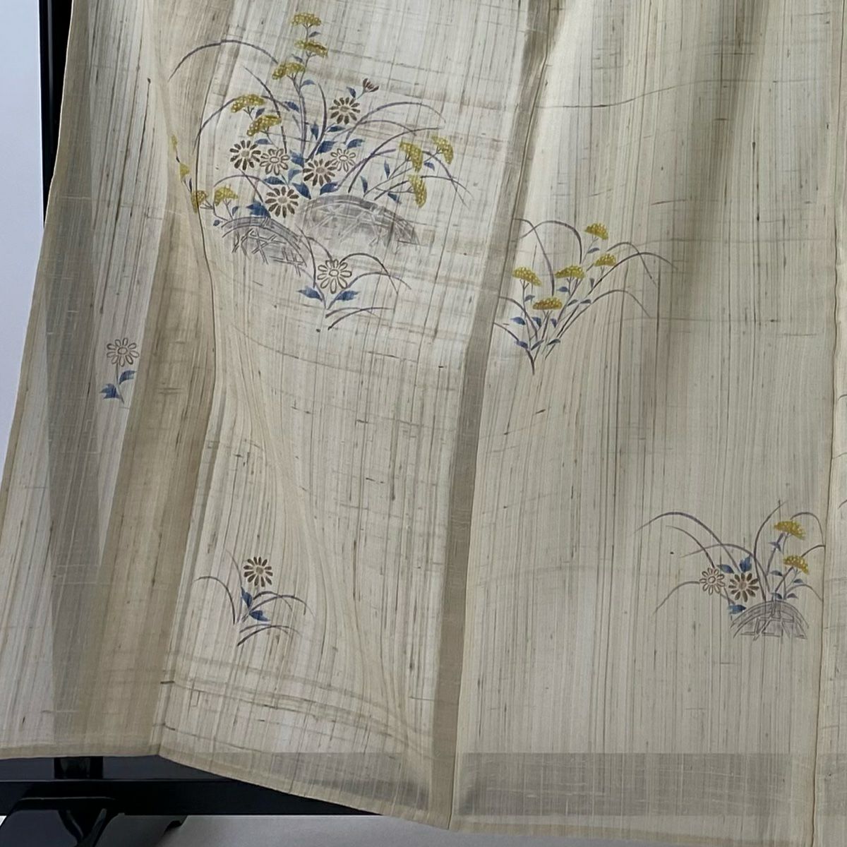 【庫存清倉】 付下 身長160.5cm 袖長63cm S 薄物 夏紬織織 秋草 淡米色 純蠶絲 名品級