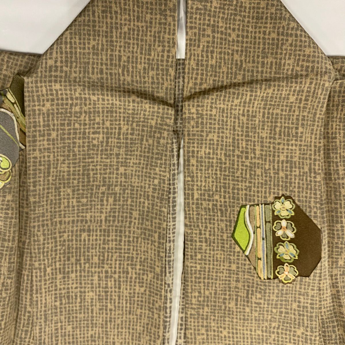 【庫存清倉】 小紋 身長160.5cm 袖長65.5cm M 單層 花 龜甲 薄茶 純蠶絲 優品級