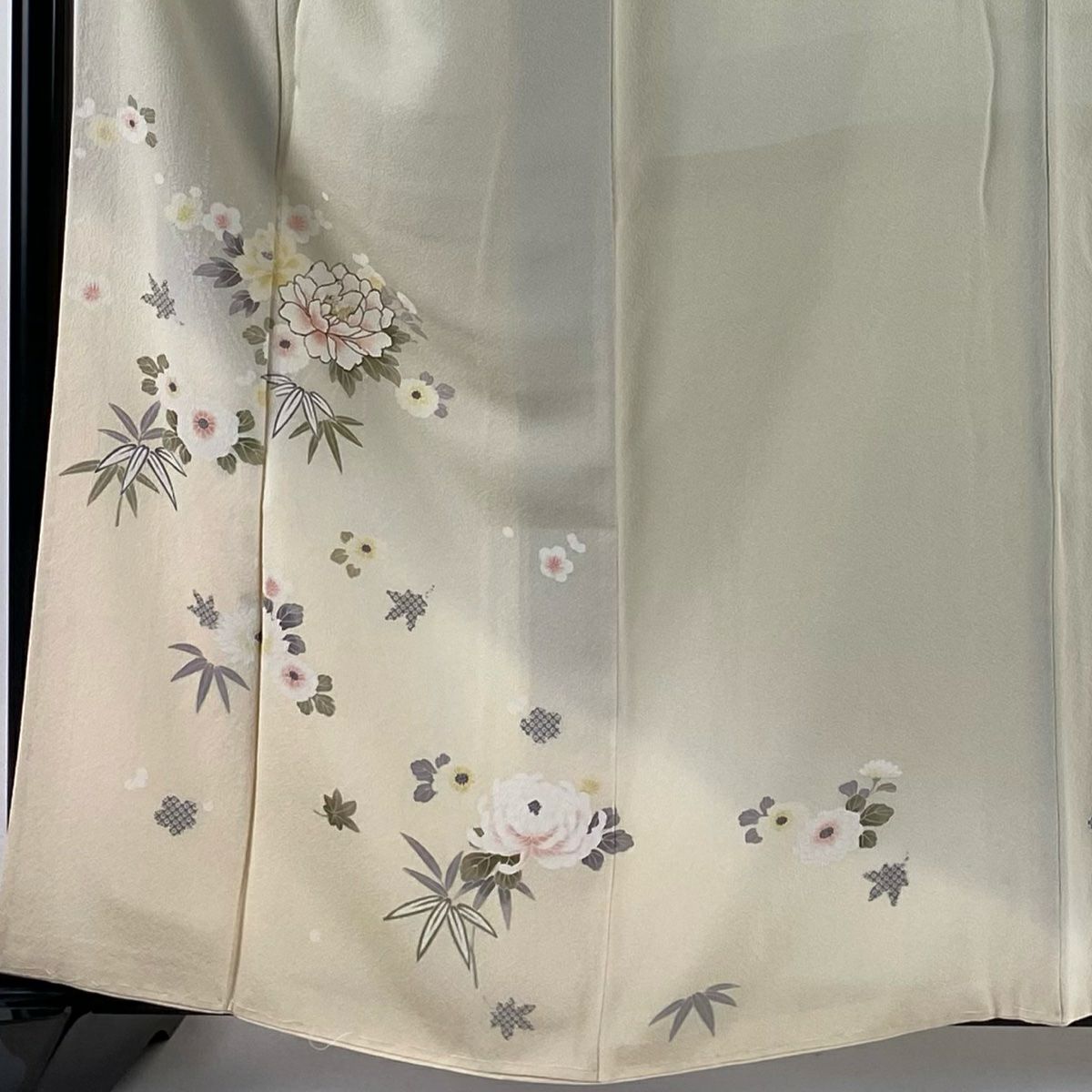 付下 身長160cm 袖長64cm M 雙層 牡丹 笹 漸層 金銀彩 灰茶 純蠶絲 優品級