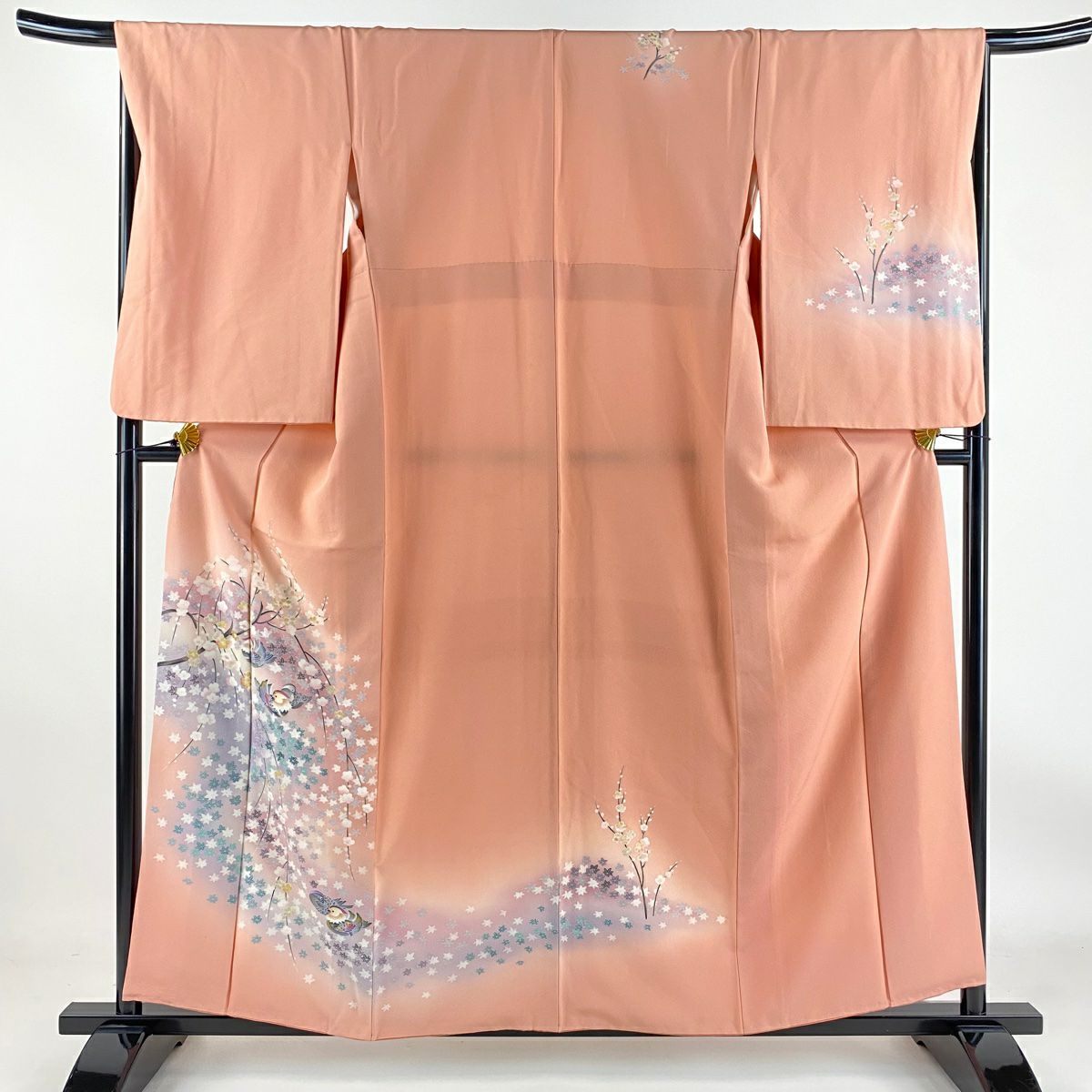 【庫存清倉】訪問服 身長158cm 袖長67cm M 雙層 鴛鴦 梅花 金銀彩 漸層 粉色 純蠶絲 優品級