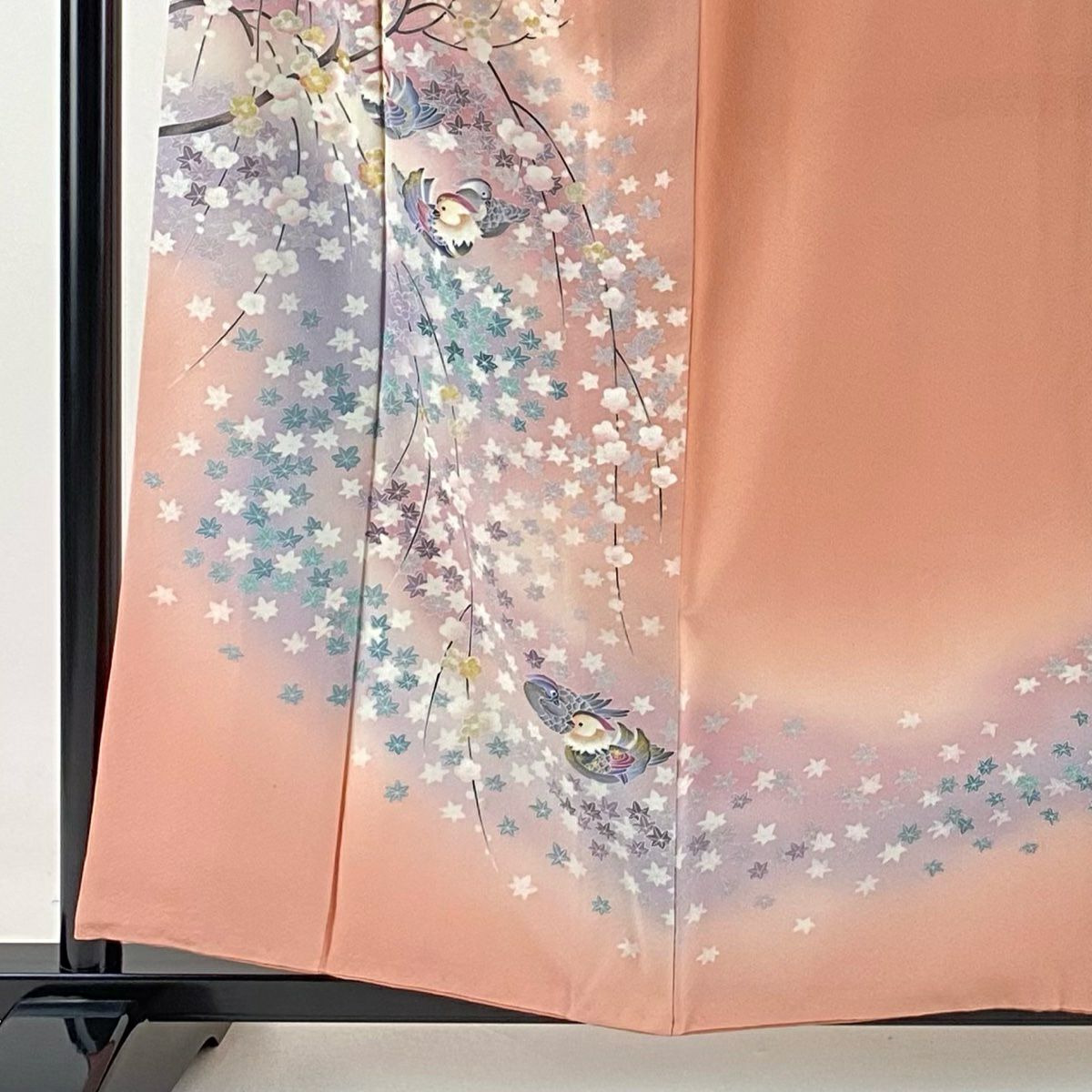 【庫存清倉】訪問服 身長158cm 袖長67cm M 雙層 鴛鴦 梅花 金銀彩 漸層 粉色 純蠶絲 優品級