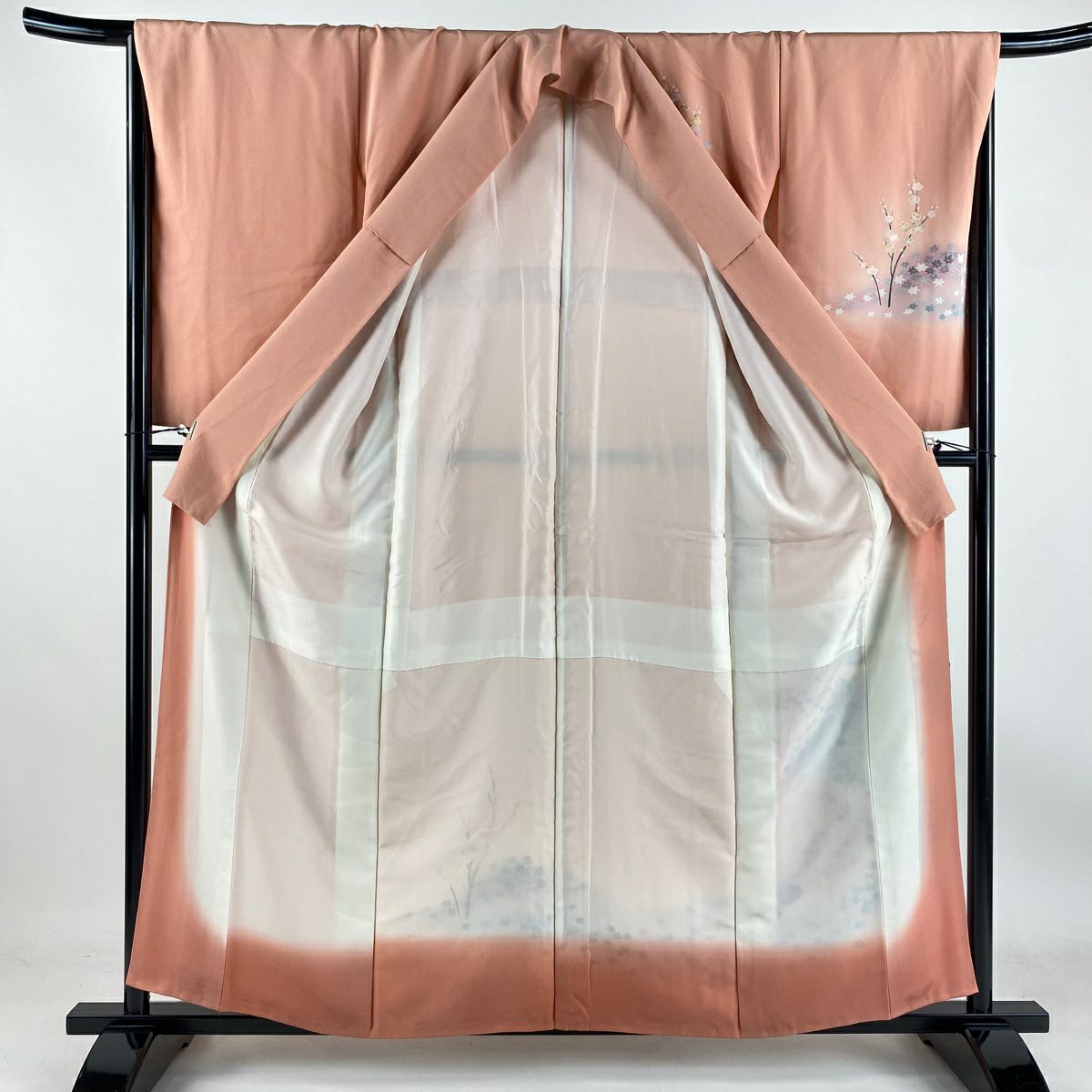 【庫存清倉】訪問服 身長158cm 袖長67cm M 雙層 鴛鴦 梅花 金銀彩 漸層 粉色 純蠶絲 優品級