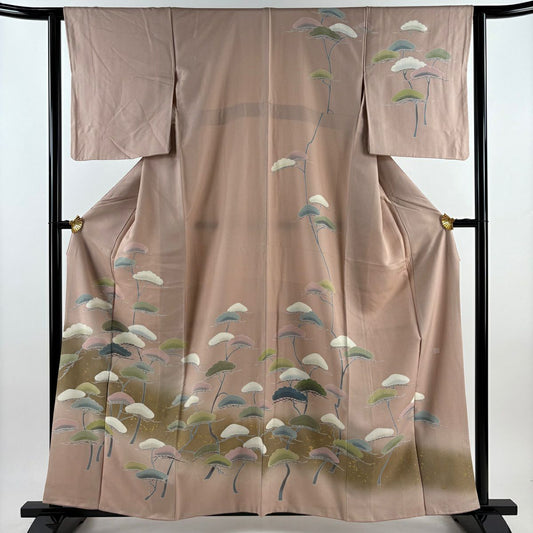【庫存清倉】訪問服 身長159cm 袖長63cm S 雙層 落款 松樹 金銀彩 漸層 粉米色 純蠶絲 優品級