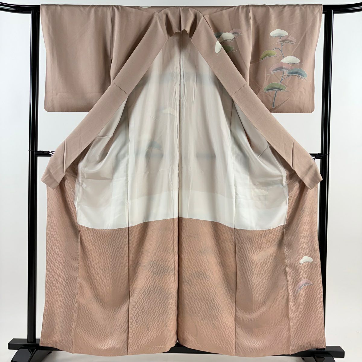 【庫存清倉】訪問服 身長159cm 袖長63cm S 雙層 落款 松樹 金銀彩 漸層 粉米色 純蠶絲 優品級