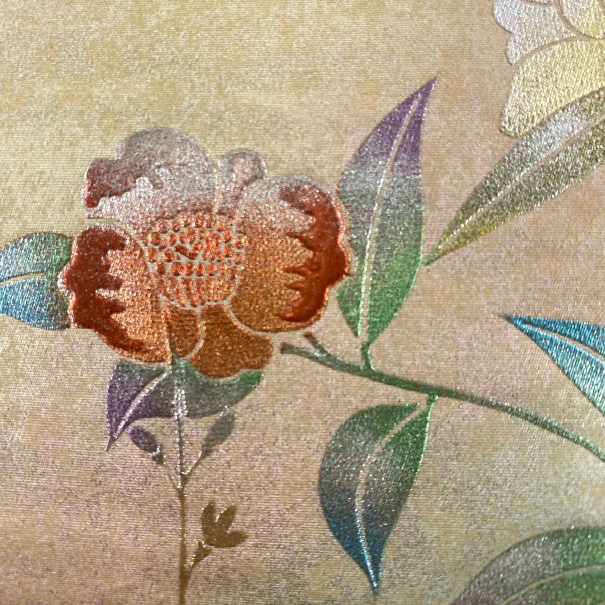 【庫存清倉】 名古屋帶 美品 優品級 枝花 金銀彩 金 純蠶絲