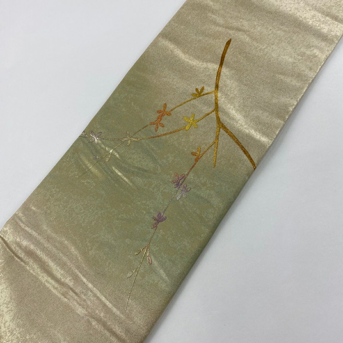 【庫存清倉】 名古屋帶 美品 優品級 枝花 金銀彩 金 純蠶絲