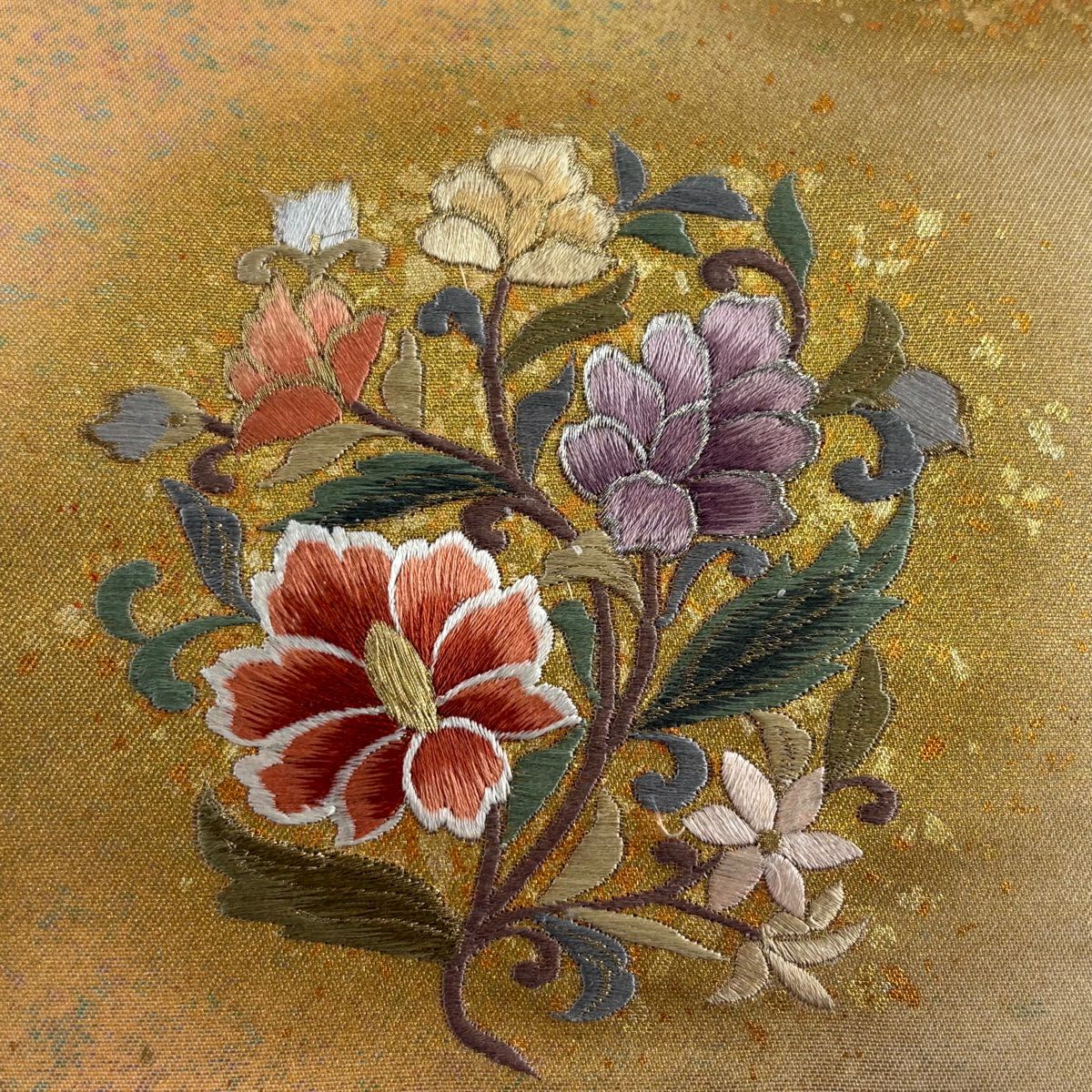 【庫存清倉】 名古屋帶 優品級 草花紋刺繡 金銀彩 金 純蠶絲