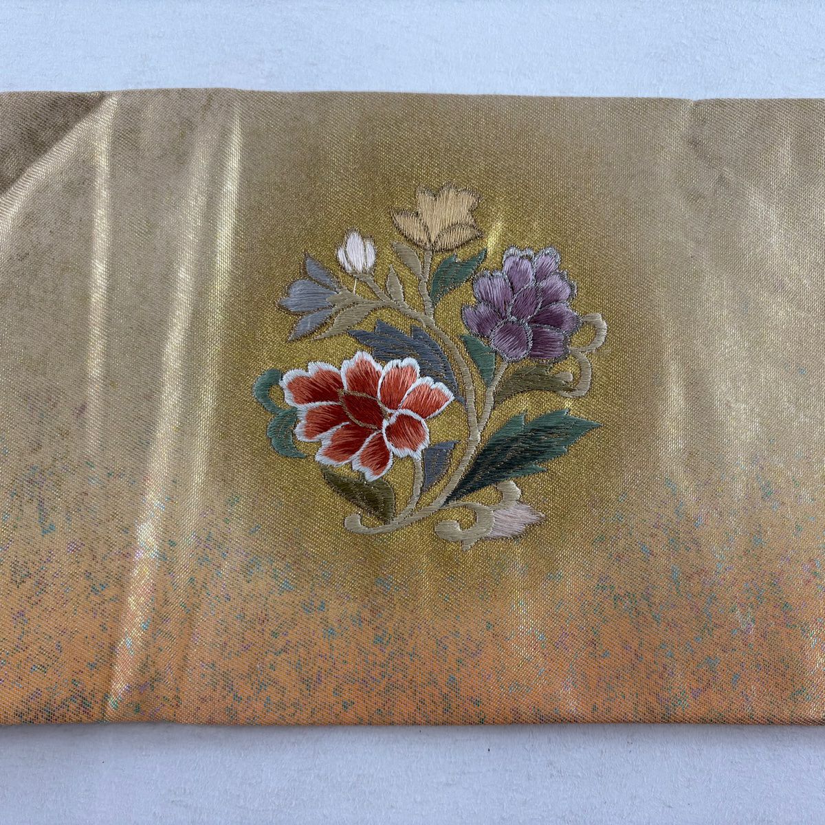 【庫存清倉】 名古屋帶 優品級 草花紋刺繡 金銀彩 金 純蠶絲
