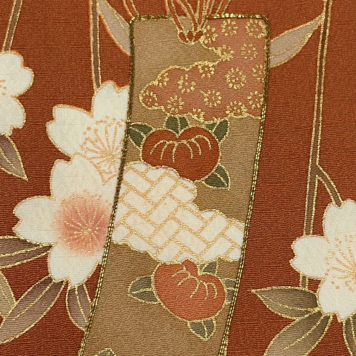 【庫存清倉】訪問服 身長165cm 袖長68.5cm L 雙層 大和 短冊 枝垂櫻 金絲 金銀彩 橙色 純蠶絲 名品級