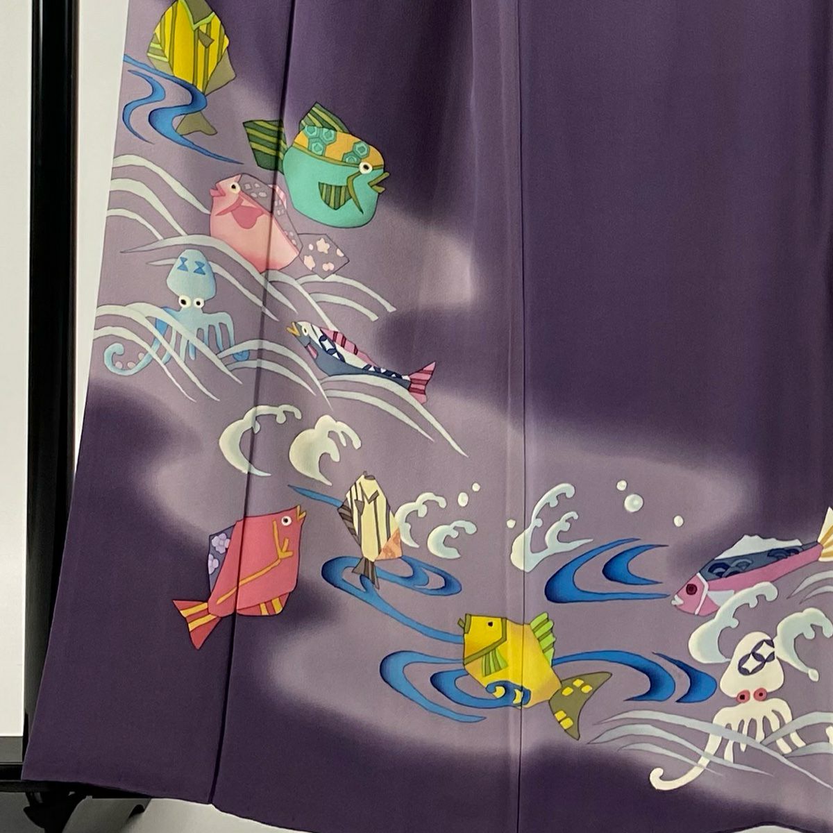 【庫存清倉】訪問服 身長160.5cm 袖長64.5cm M 雙層 魚波漸層 紫色 純蠶絲 名品級