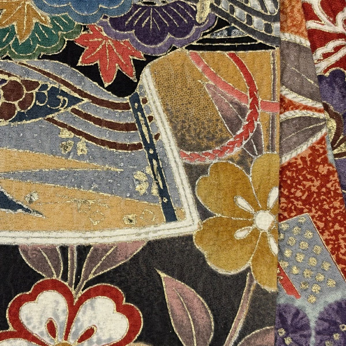 【庫存清倉】振袖禮服 身長159.5cm 袖長67.5cm L 雙層 扇子子 櫻花 金銀彩 染分 山吹茶 純蠶絲 名品級