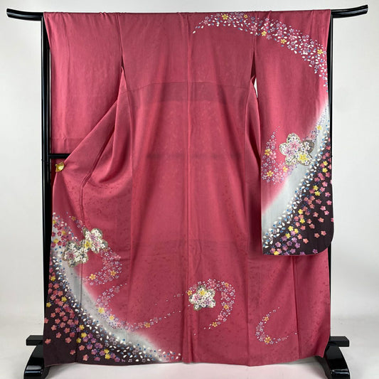 【庫存清倉】振袖禮服 身長168.5cm 袖長67cm M 雙層櫻櫻花瓣 金銀彩 拉麵彩 粉紅 純蠶絲 名品級