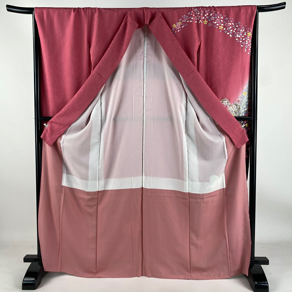 【庫存清倉】振袖禮服 身長168.5cm 袖長67cm M 雙層櫻櫻花瓣 金銀彩 拉麵彩 粉紅 純蠶絲 名品級