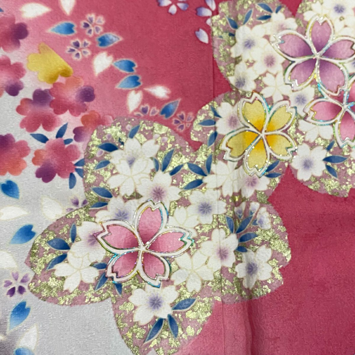 【庫存清倉】振袖禮服 身長168.5cm 袖長67cm M 雙層櫻櫻花瓣 金銀彩 拉麵彩 粉紅 純蠶絲 名品級
