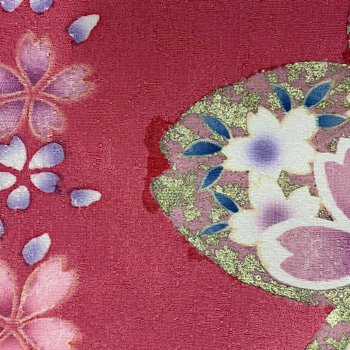 【庫存清倉】振袖禮服 身長168.5cm 袖長67cm M 雙層櫻櫻花瓣 金銀彩 拉麵彩 粉紅 純蠶絲 名品級