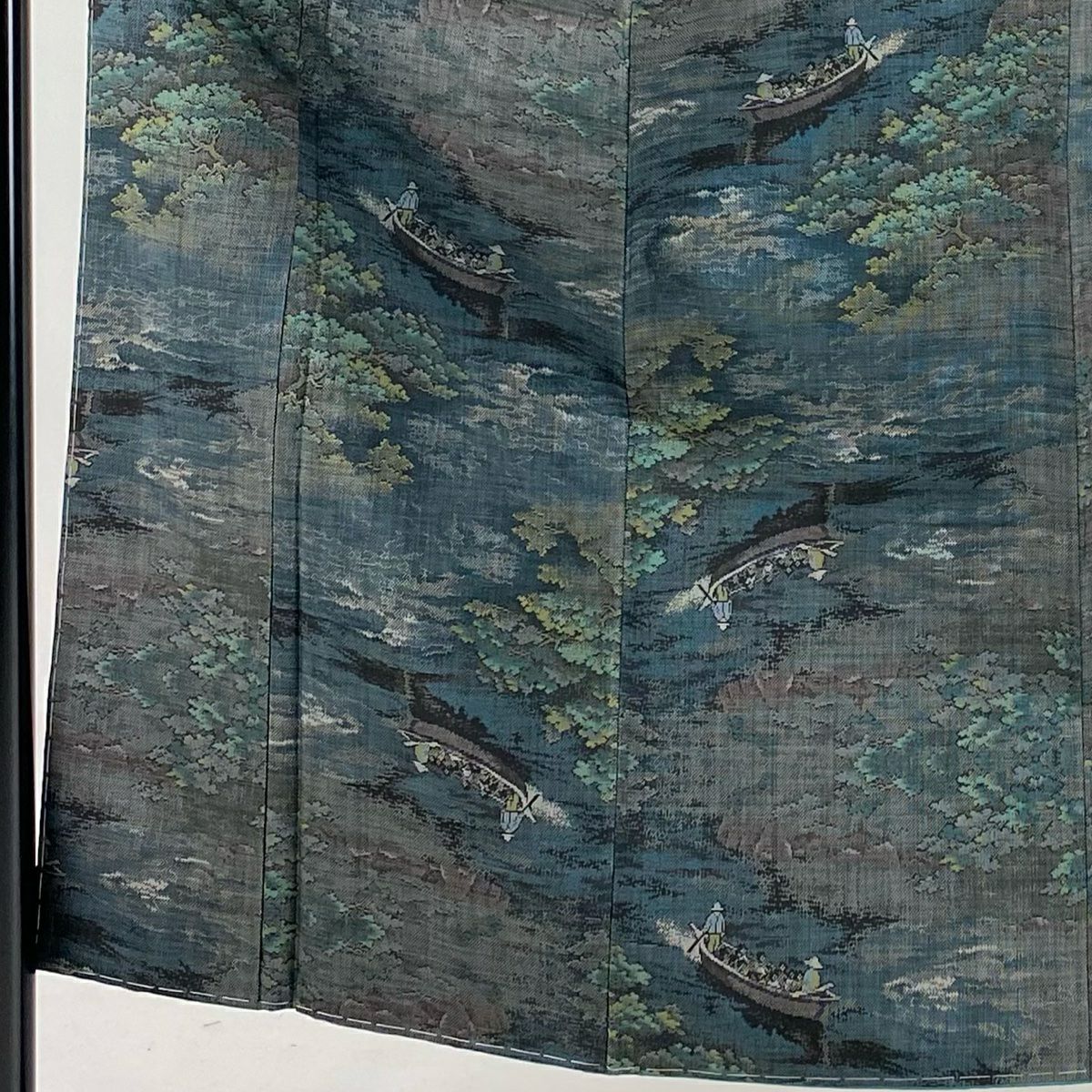 【庫存清倉】 紬織 身長152cm 袖長63cm S 雙層 樹木 舟 深綠 純蠶絲 美品 名品級