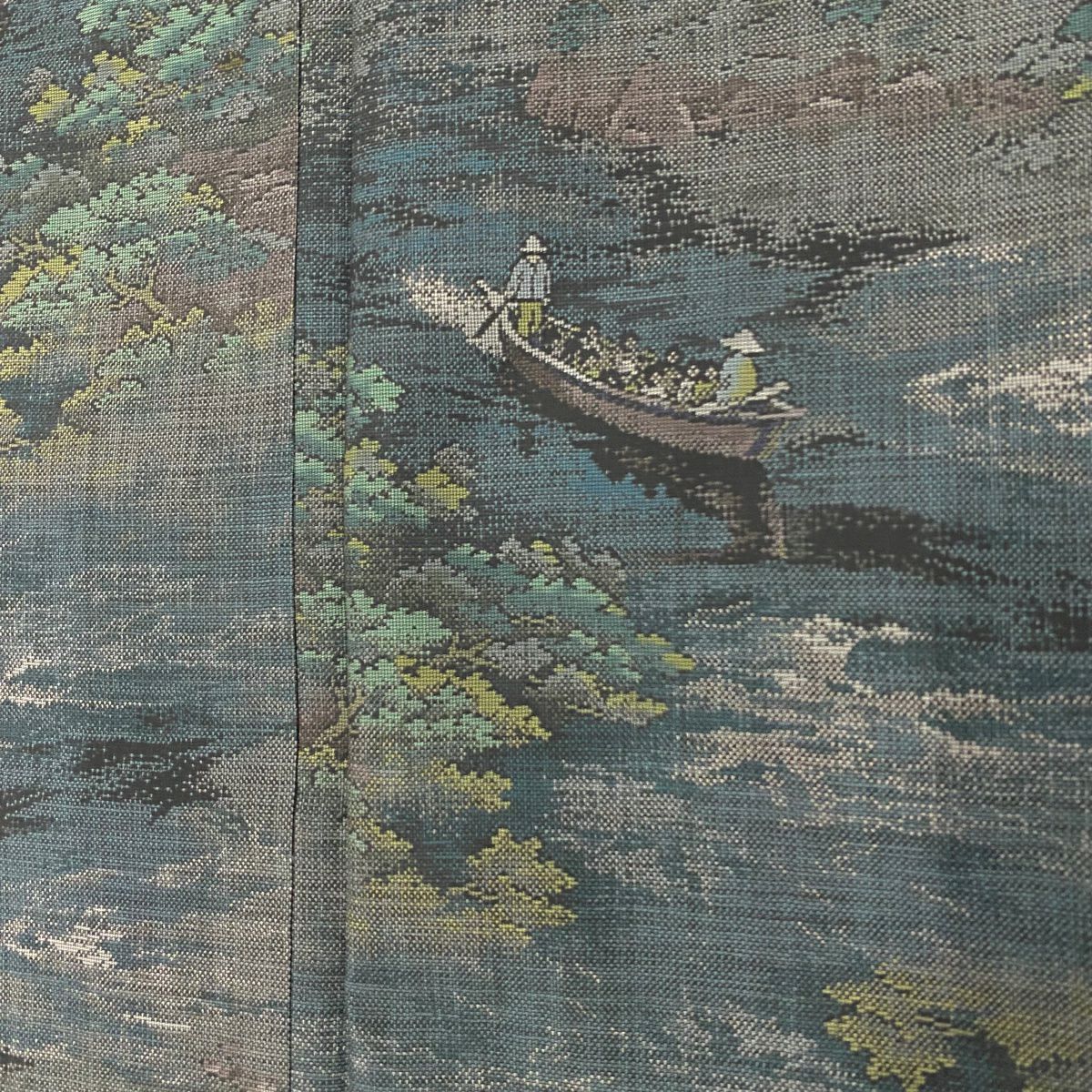 【庫存清倉】 紬織 身長152cm 袖長63cm S 雙層 樹木 舟 深綠 純蠶絲 美品 名品級