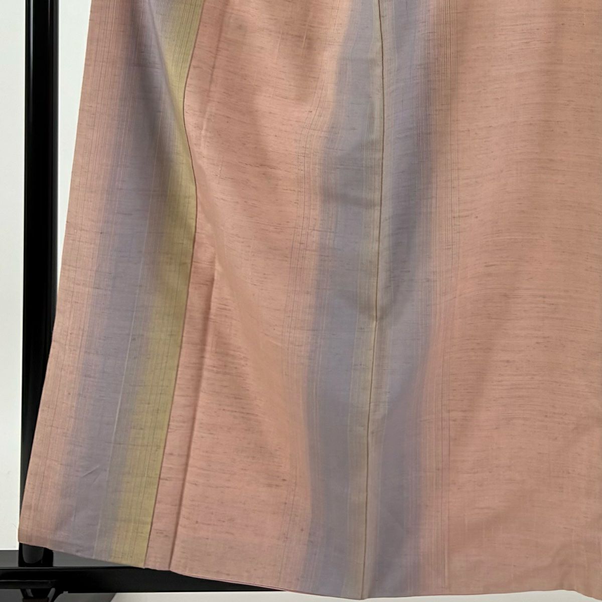 【庫存清倉】 紬織 身長159.5cm 袖長62.5cm S 雙層 垂直條紋圖案 粉米色 純蠶絲 名品級