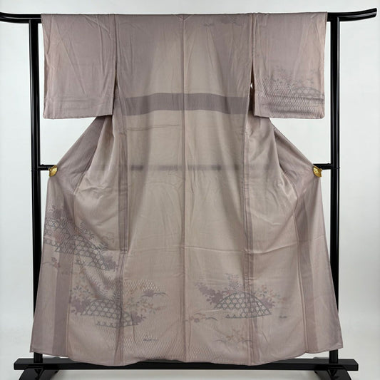 【庫存清倉】 付下 身長156.5cm 袖長61cm S 紗絽雙層 菊花 籬 小豆 純蠶絲 名品級