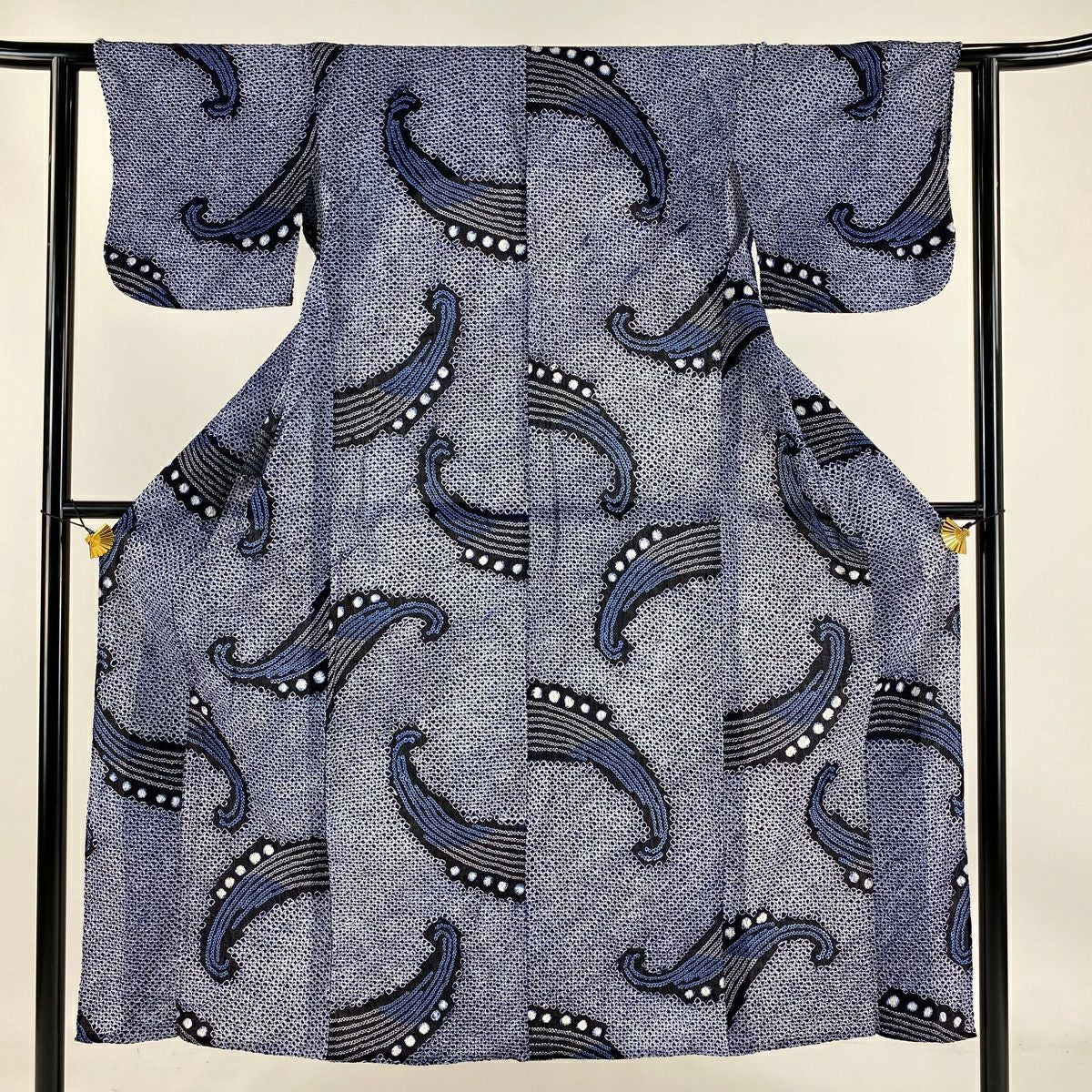 【庫存清倉】 浴衣 身長145cm 袖長61cm S 總絞染 波 深藍 純棉 美品 名品級