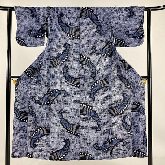 【庫存清倉】 浴衣 身長145cm 袖長61cm S 總絞染 波 深藍 純棉 美品 名品級