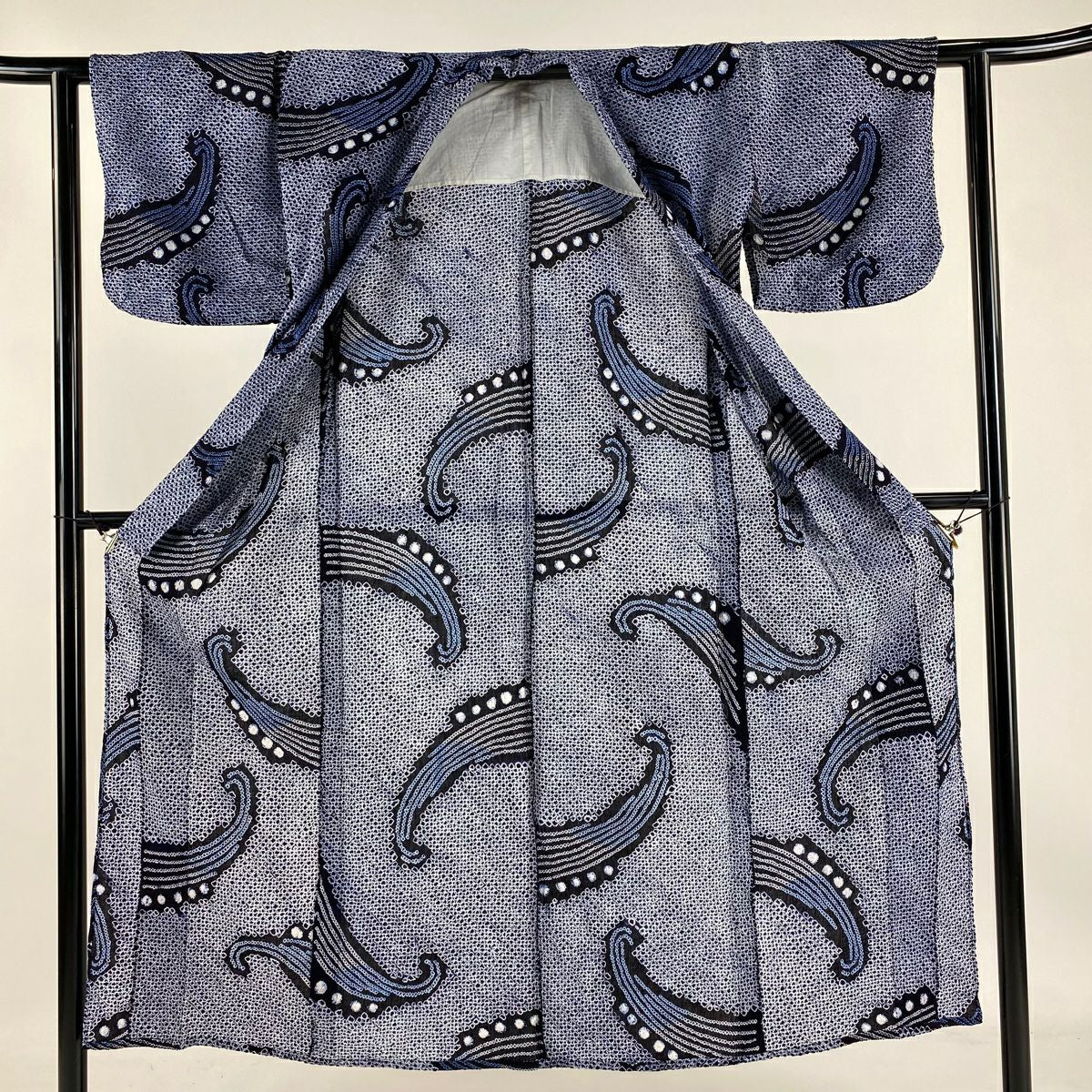 【庫存清倉】 浴衣 身長145cm 袖長61cm S 總絞染 波 深藍 純棉 美品 名品級