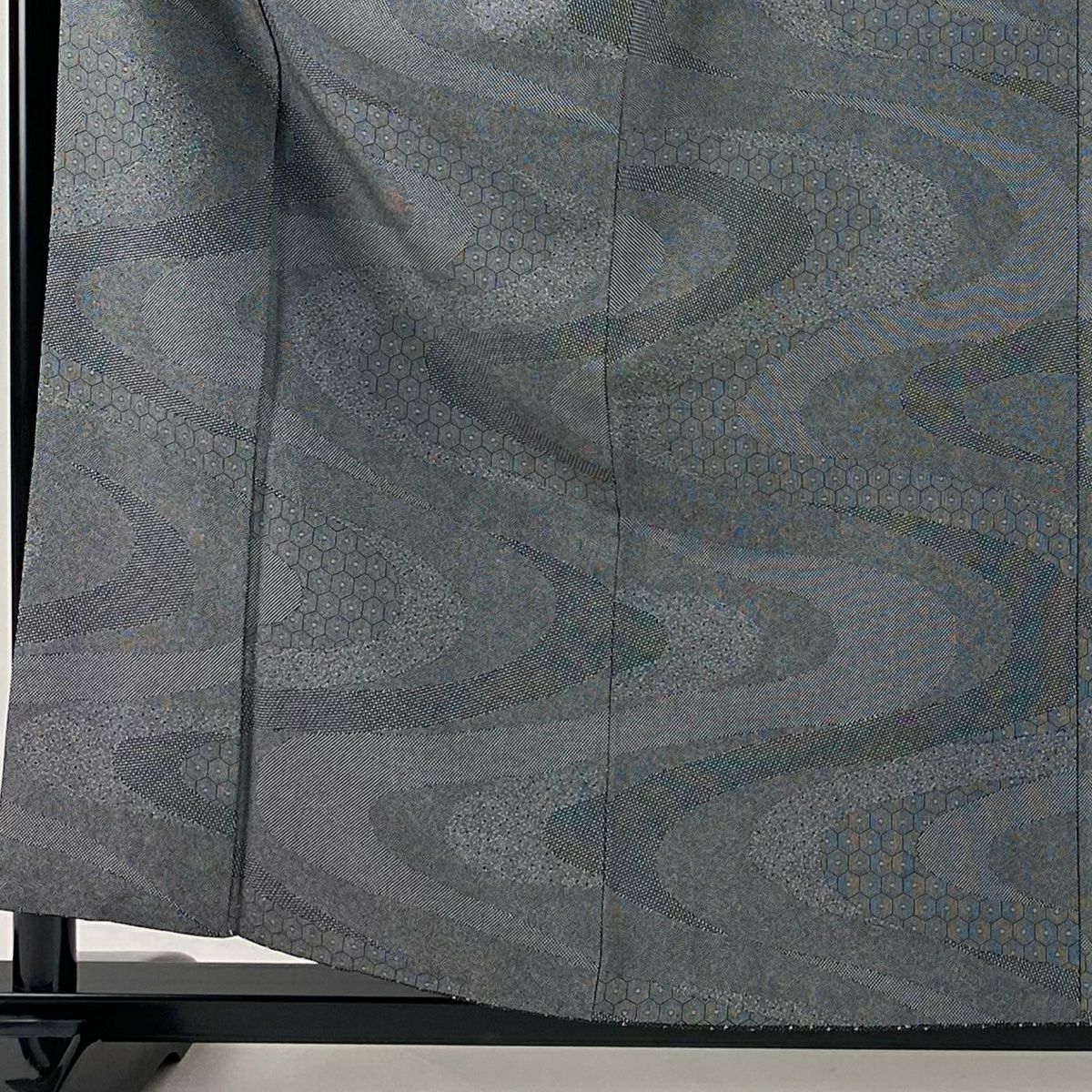 【庫存清倉】 江戶小紋 身長157.5cm 袖長63cm S 雙層 流水 鮫文 黑灰 純蠶絲 名品級