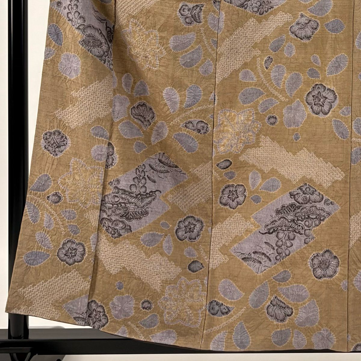 【庫存清倉】 小紋 身長158.5cm 袖長63.5cm S 雙層 紬織織 草花紋紋 絞染 灰茶 純蠶絲 美品 名品級