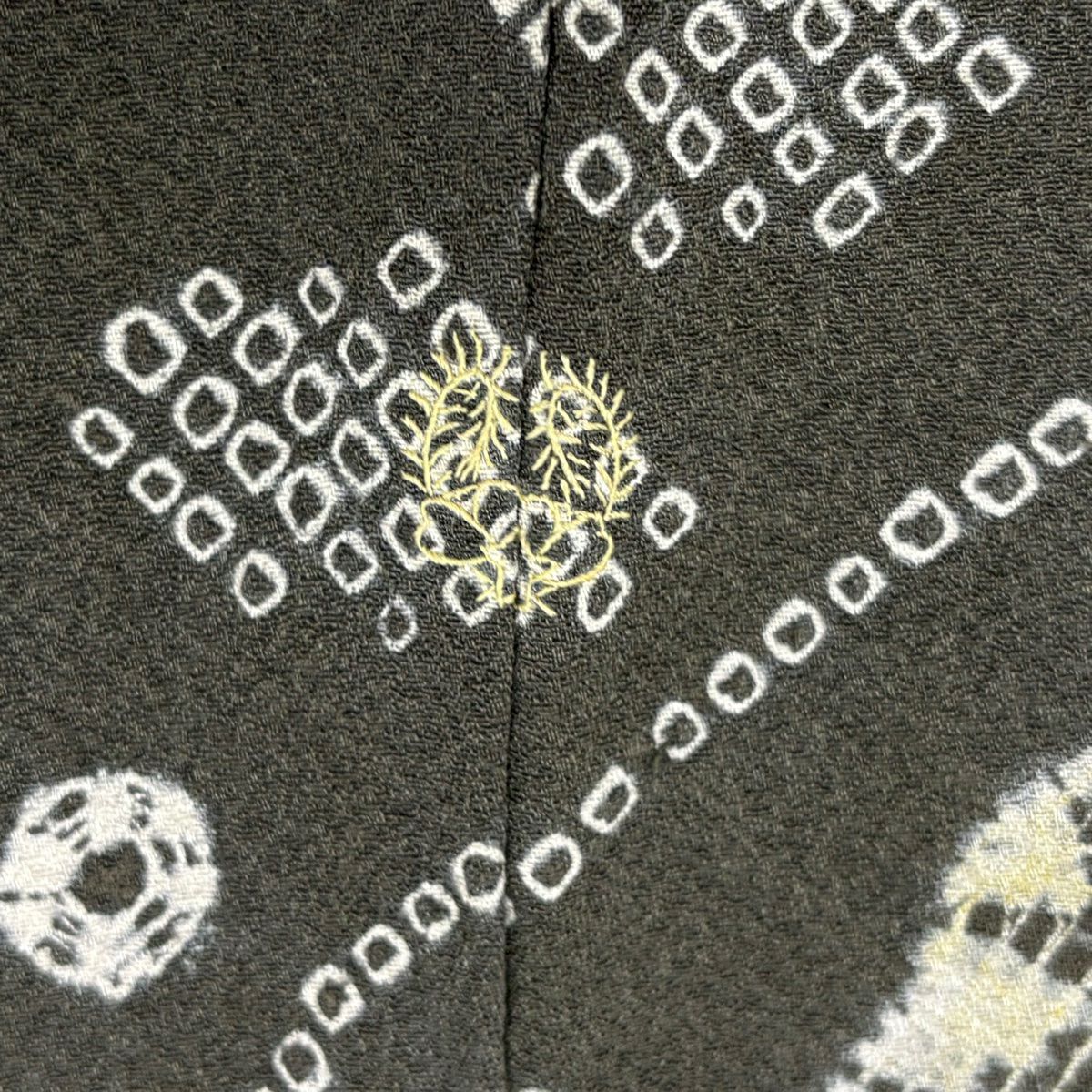 【庫存清倉】訪問服 身長160cm 袖長65cm M 雙層 草花紋紋 霞 絞染 刺繡 灰綠 純蠶絲 名品級 一つ紋