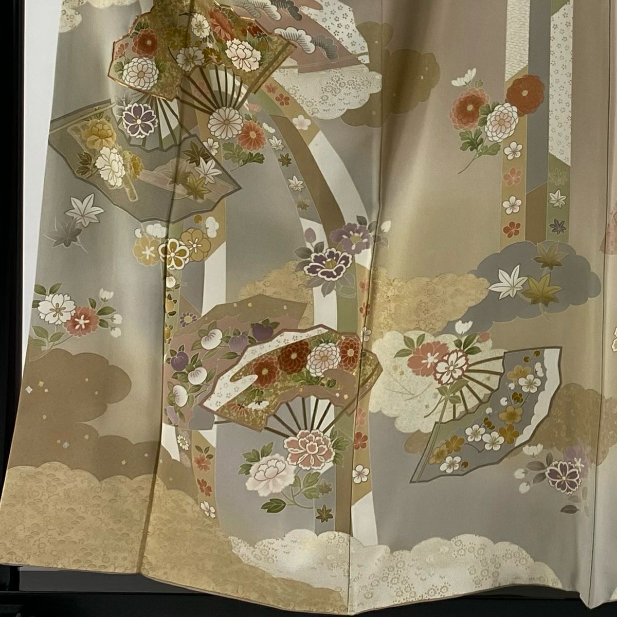 【庫存清倉】訪問服 身長156.5cm 袖長66.5cm M 雙層 扇子花筏 金絲 金銀彩 粉米色 純蠶絲 名品級 一個紋