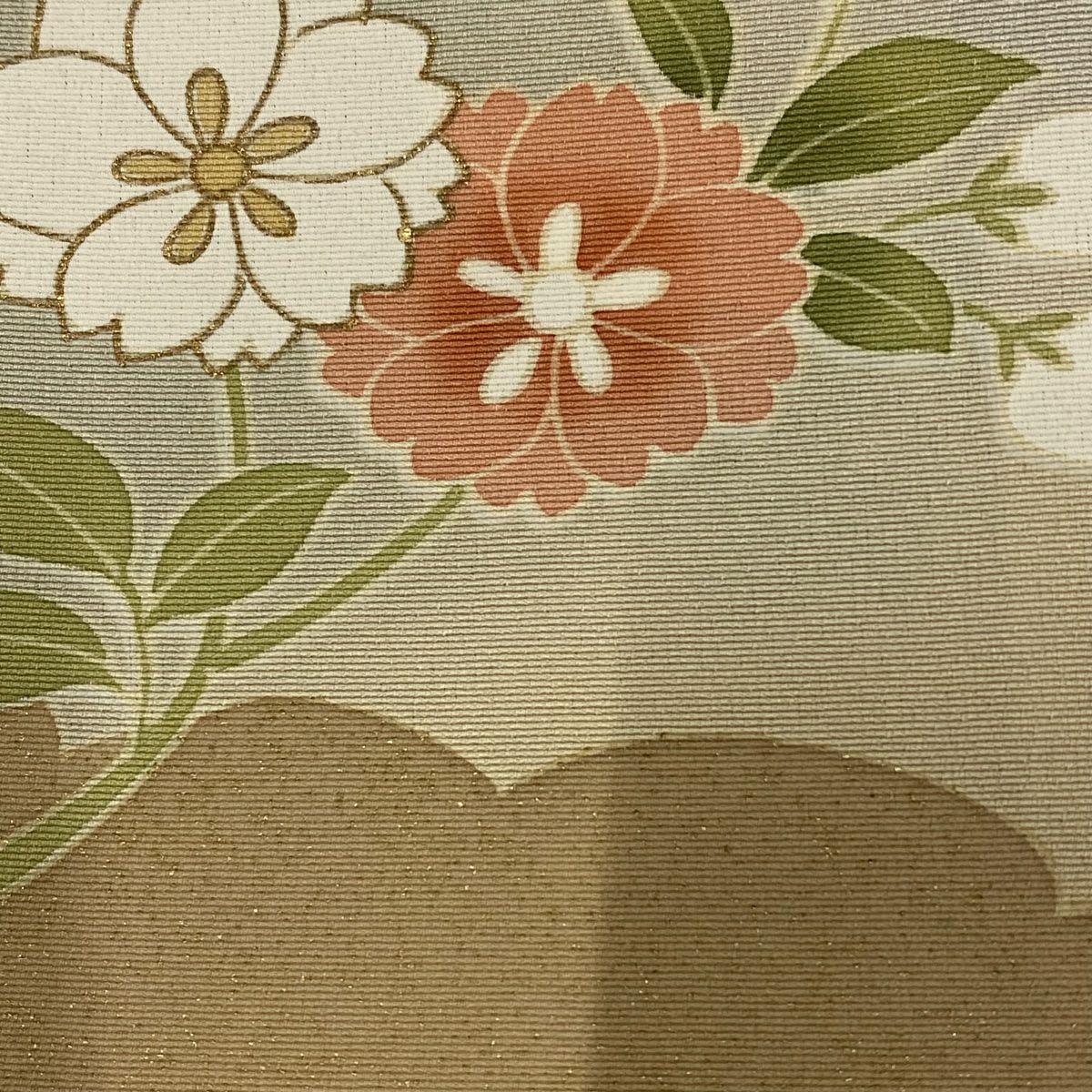 【庫存清倉】訪問服 身長156.5cm 袖長66.5cm M 雙層 扇子花筏 金絲 金銀彩 粉米色 純蠶絲 名品級 一個紋