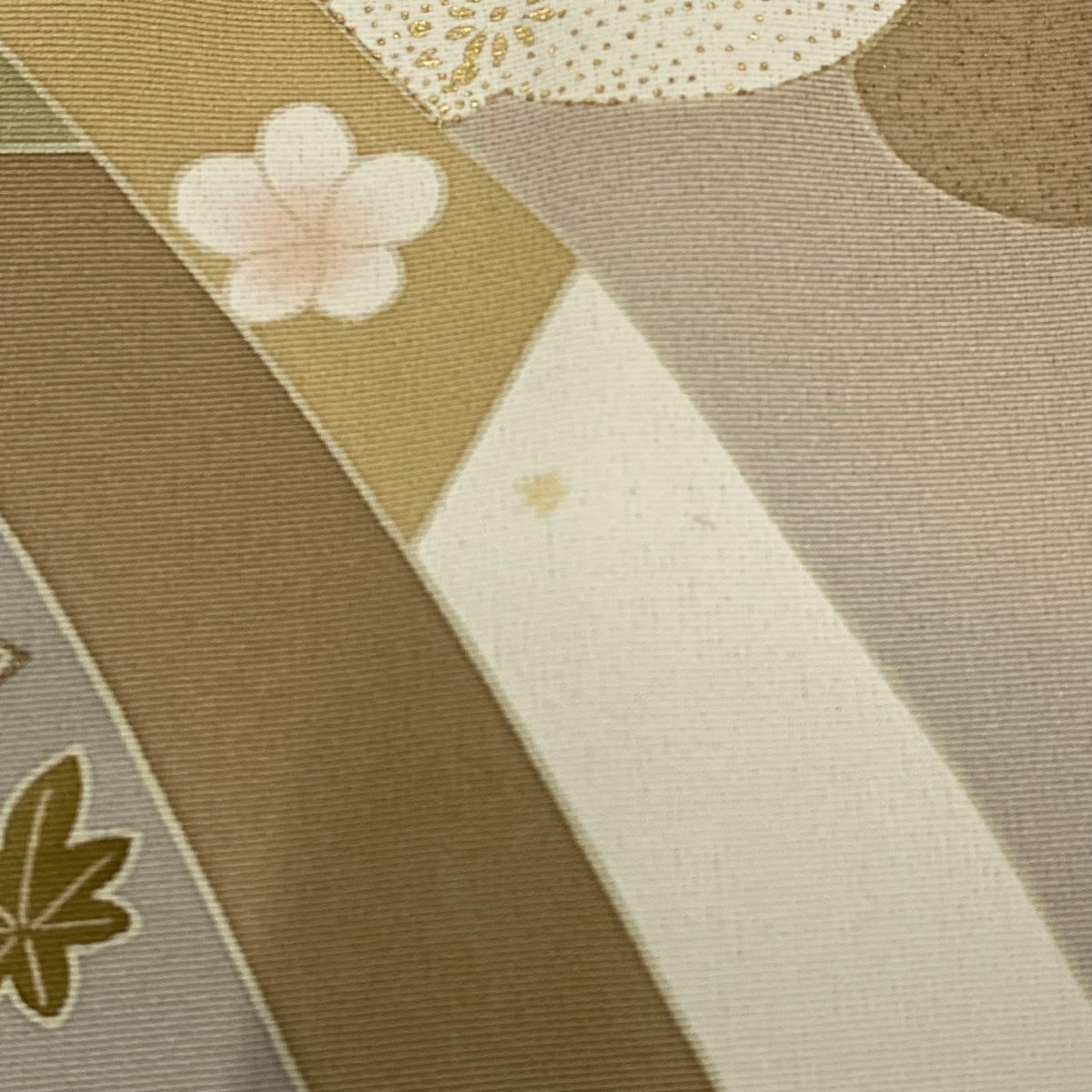 【庫存清倉】訪問服 身長156.5cm 袖長66.5cm M 雙層 扇子花筏 金絲 金銀彩 粉米色 純蠶絲 名品級 一個紋