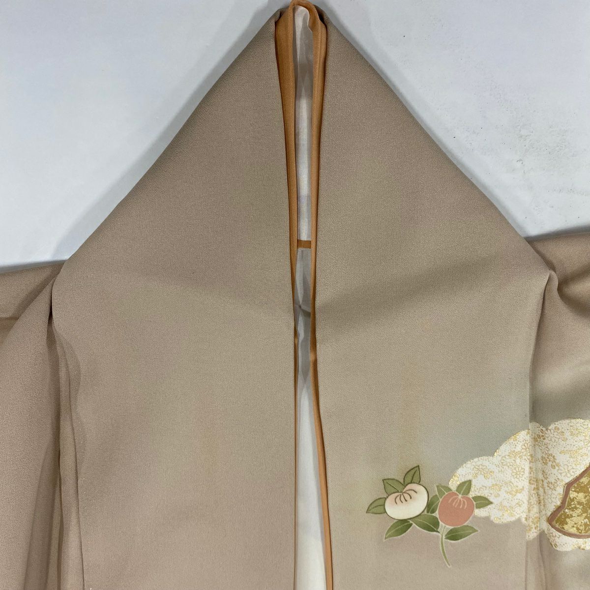 【庫存清倉】訪問服 身長156.5cm 袖長66.5cm M 雙層 扇子花筏 金絲 金銀彩 粉米色 純蠶絲 名品級 一個紋