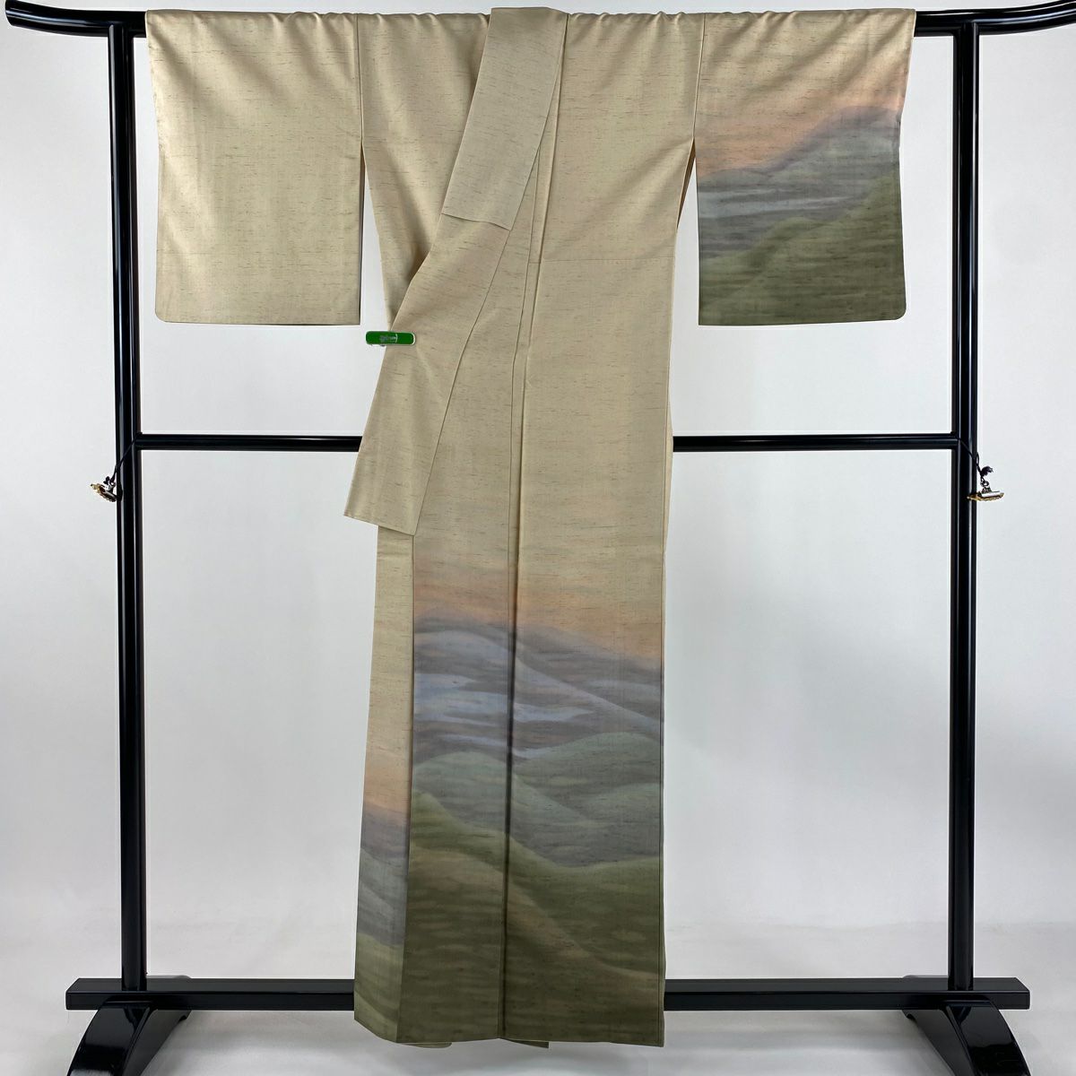 【庫存清倉】 付下 身長158cm 袖長64.5cm M 雙層 牛首紬織織 地 落款有 山並 霞 茶 純蠶絲 逸品級