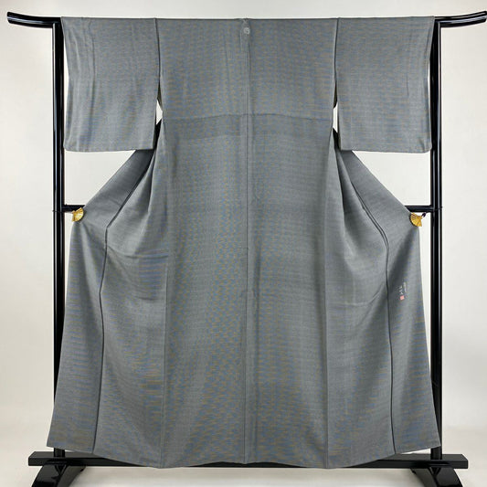 【庫存清倉】 江戶小紋 身長157cm 袖長63.5cm S 雙層 落款あり よろけ縞 墨色 純蠶絲 名品級 一つ紋