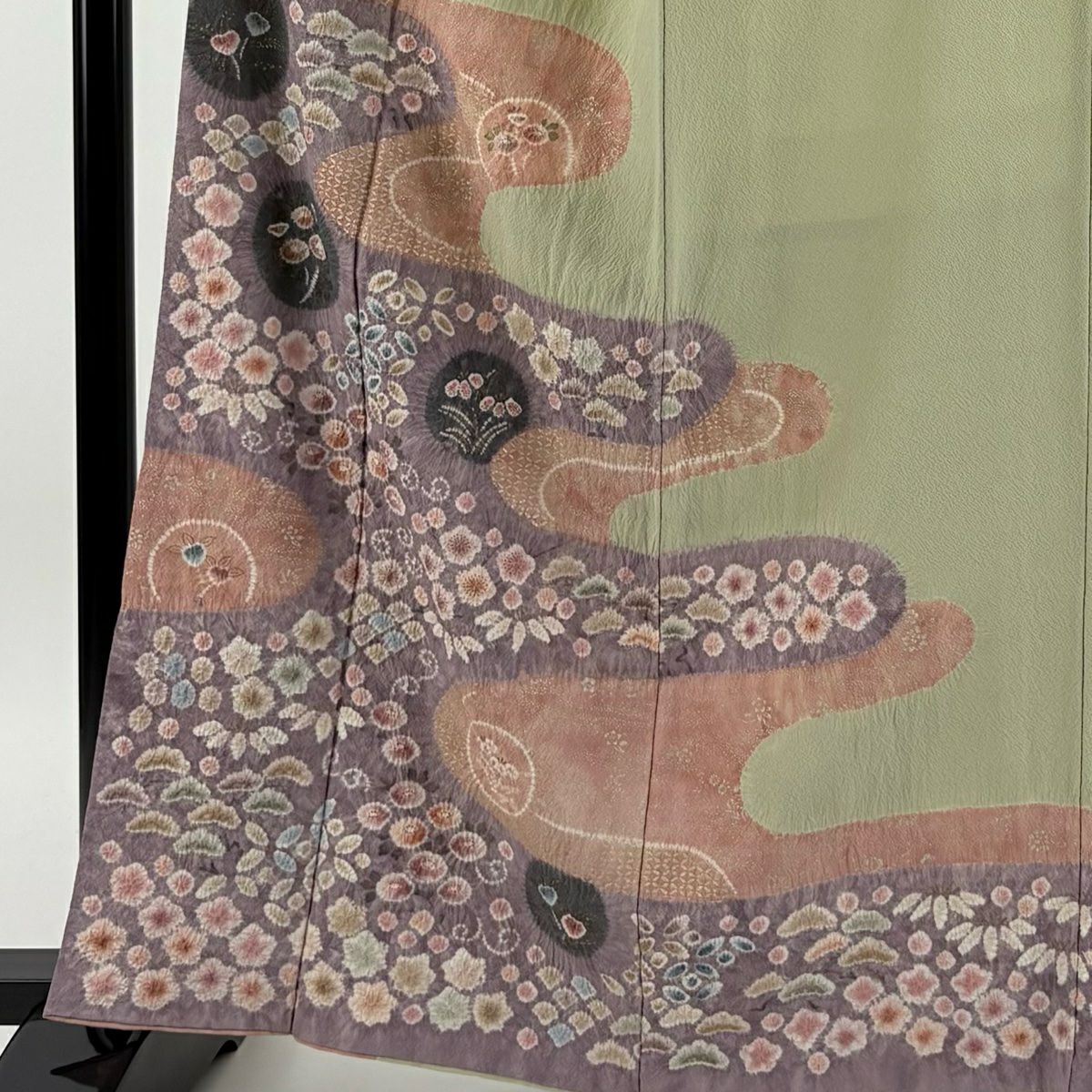 【庫存清倉】訪問服 身長162cm 袖長66cm M 雙層 滝泰 有落款 辻花染 ヱ霞 金銀彩 淺綠 純蠶絲 名品級