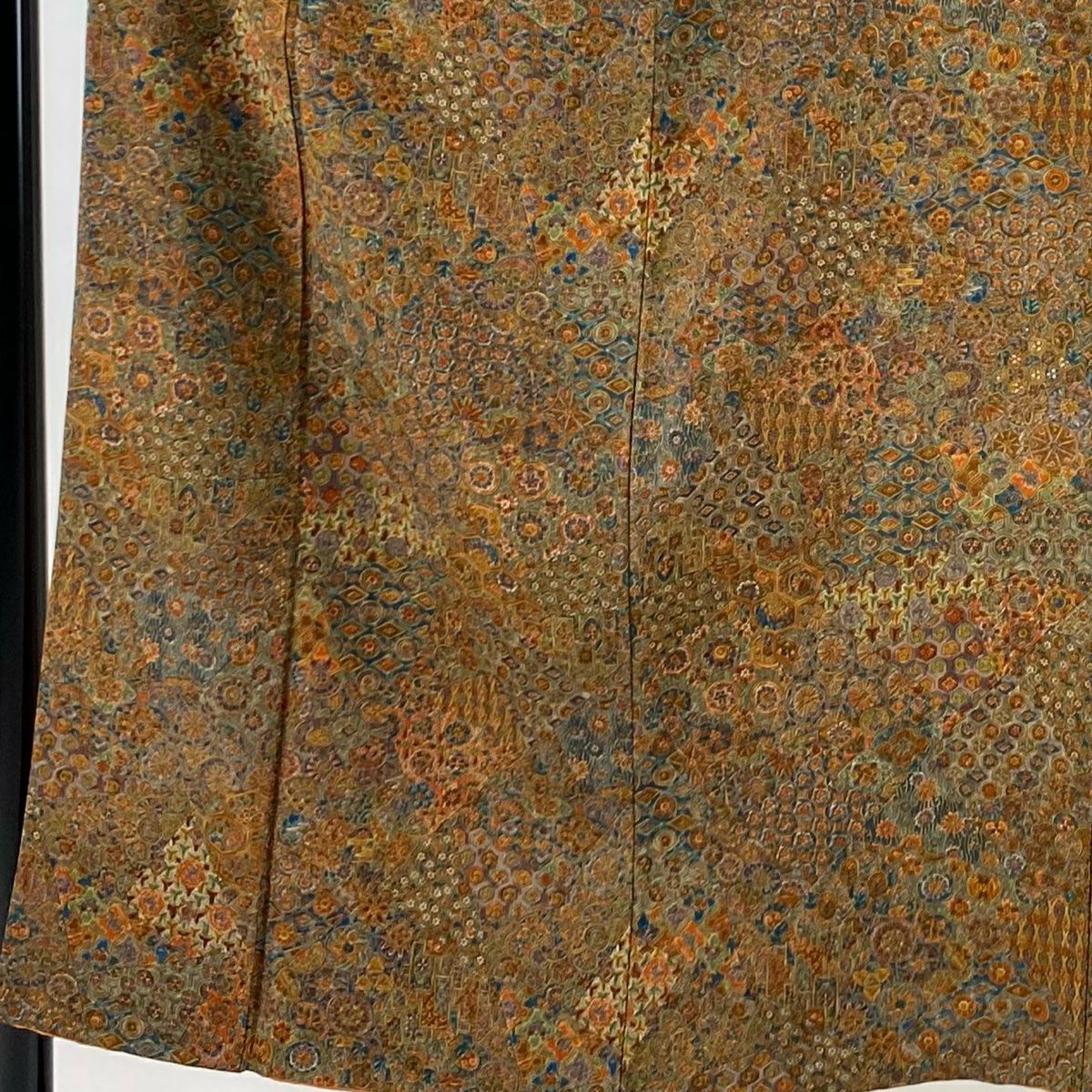 【庫存清倉】 小紋 身長151cm 袖長61.5cm S 雙層 寄せ柄 草花紋 茶 純蠶絲 優品級