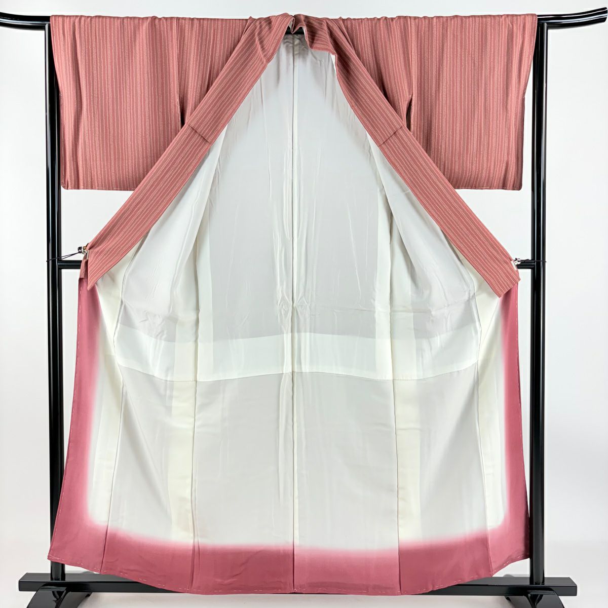 【美品】小紋 身長158cm 袖長64cm M 雙層 縞 疋田 小豆 純蠶絲 優品級