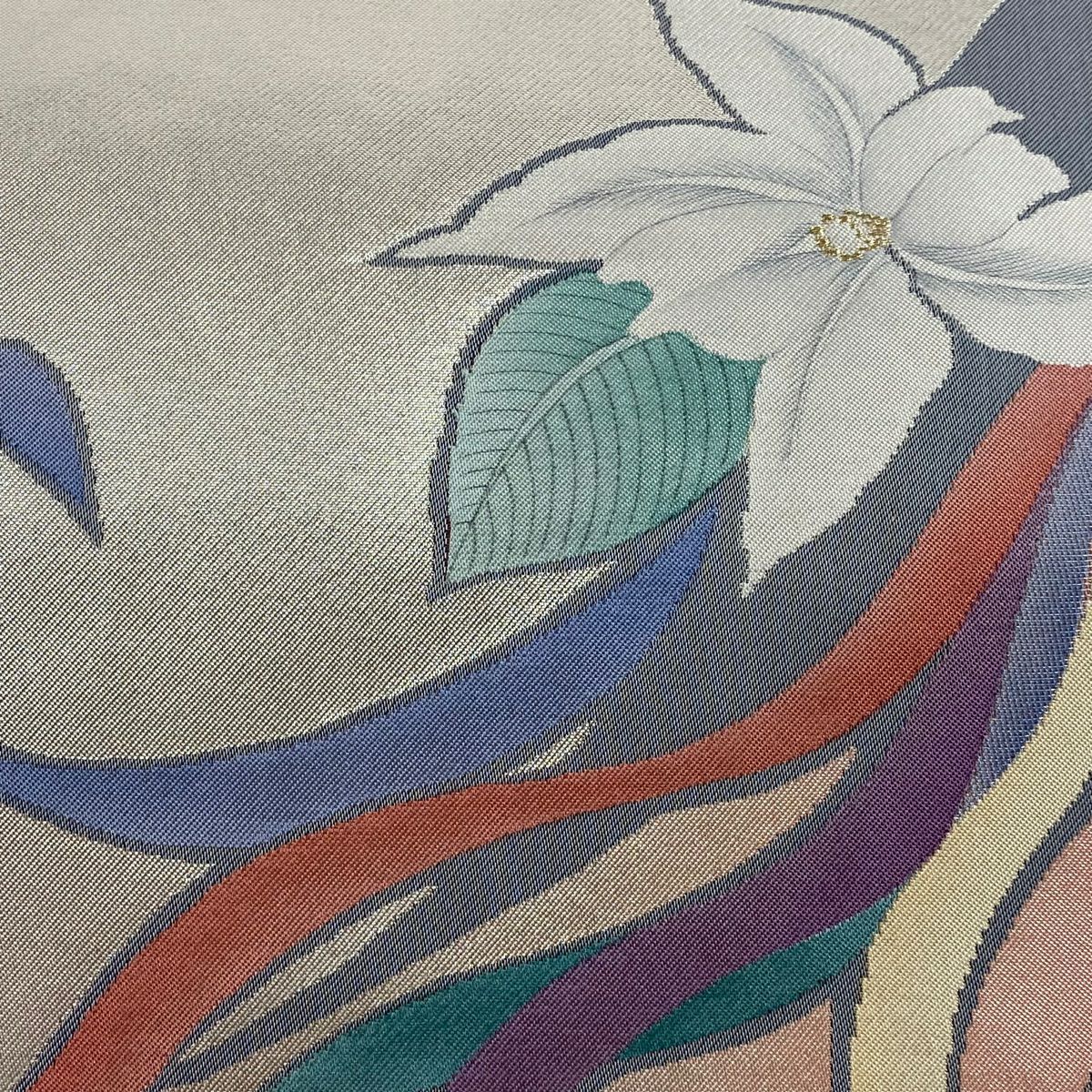 名古屋帶 美品 優品級 有落款 關西仕立 草花紋紋 金金箔 金絲 粉紅色 純蠶絲