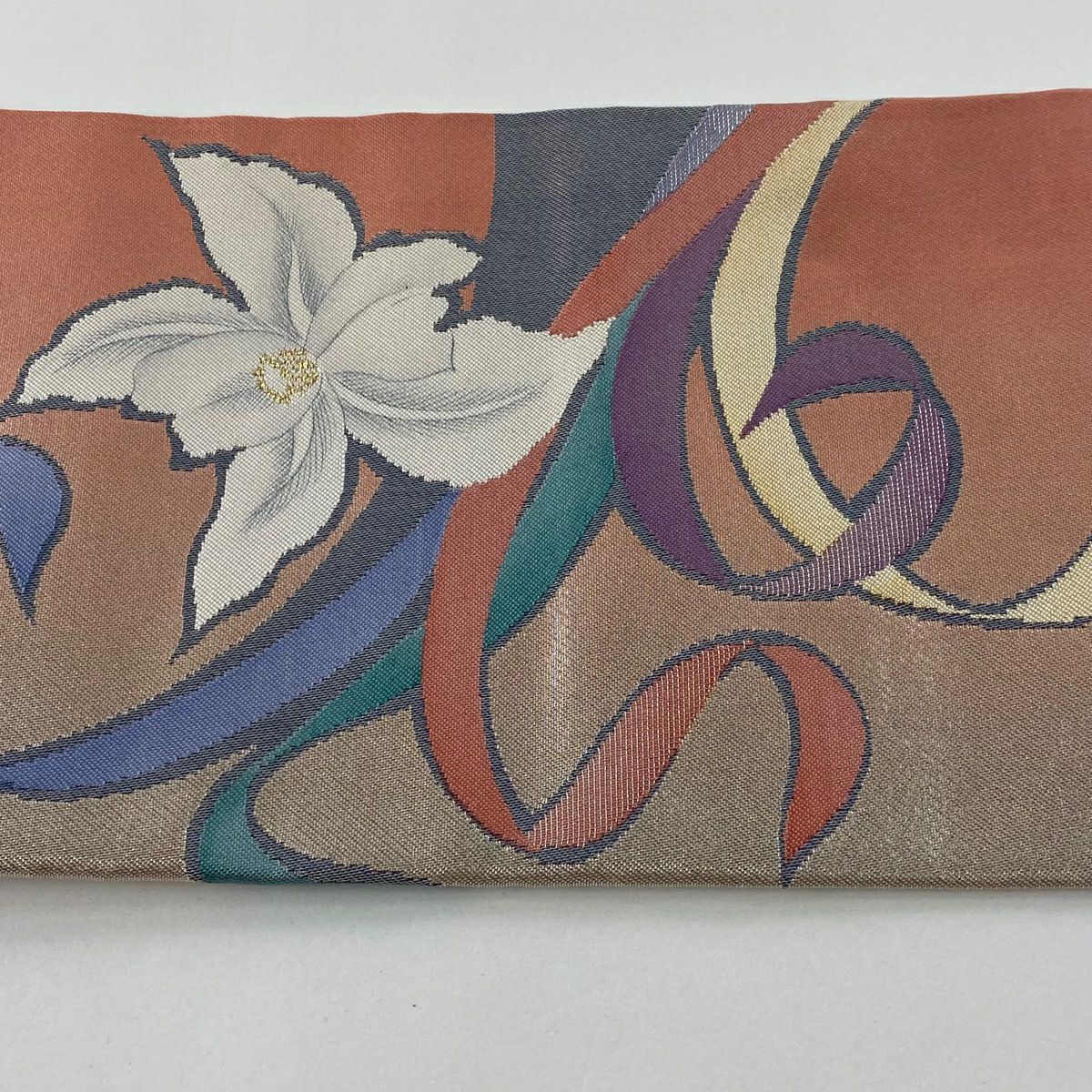 名古屋帶 美品 優品級 有落款 關西仕立 草花紋紋 金金箔 金絲 粉紅色 純蠶絲