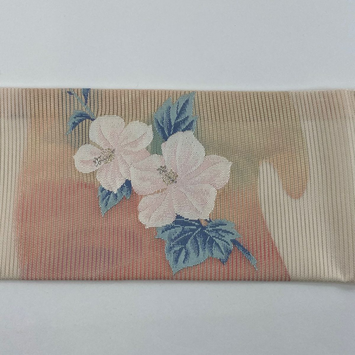 名古屋帶 優品級 夏帶 絽 草花紋 銀糸 金金箔 淺粉色 純蠶絲