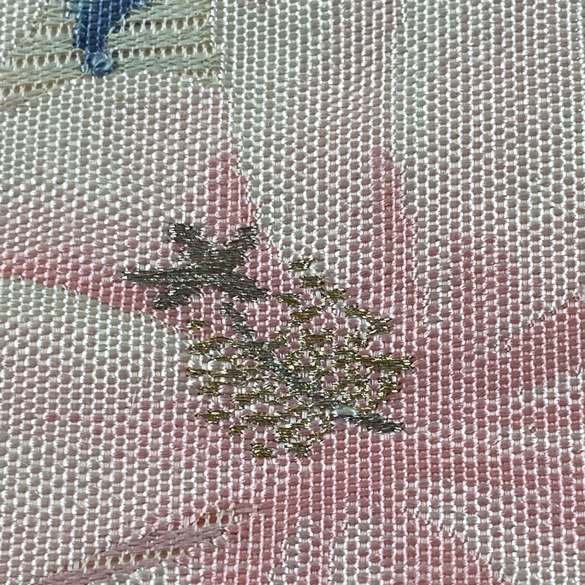 名古屋帶 優品級 夏帶 絽 草花紋 銀糸 金金箔 淺粉色 純蠶絲